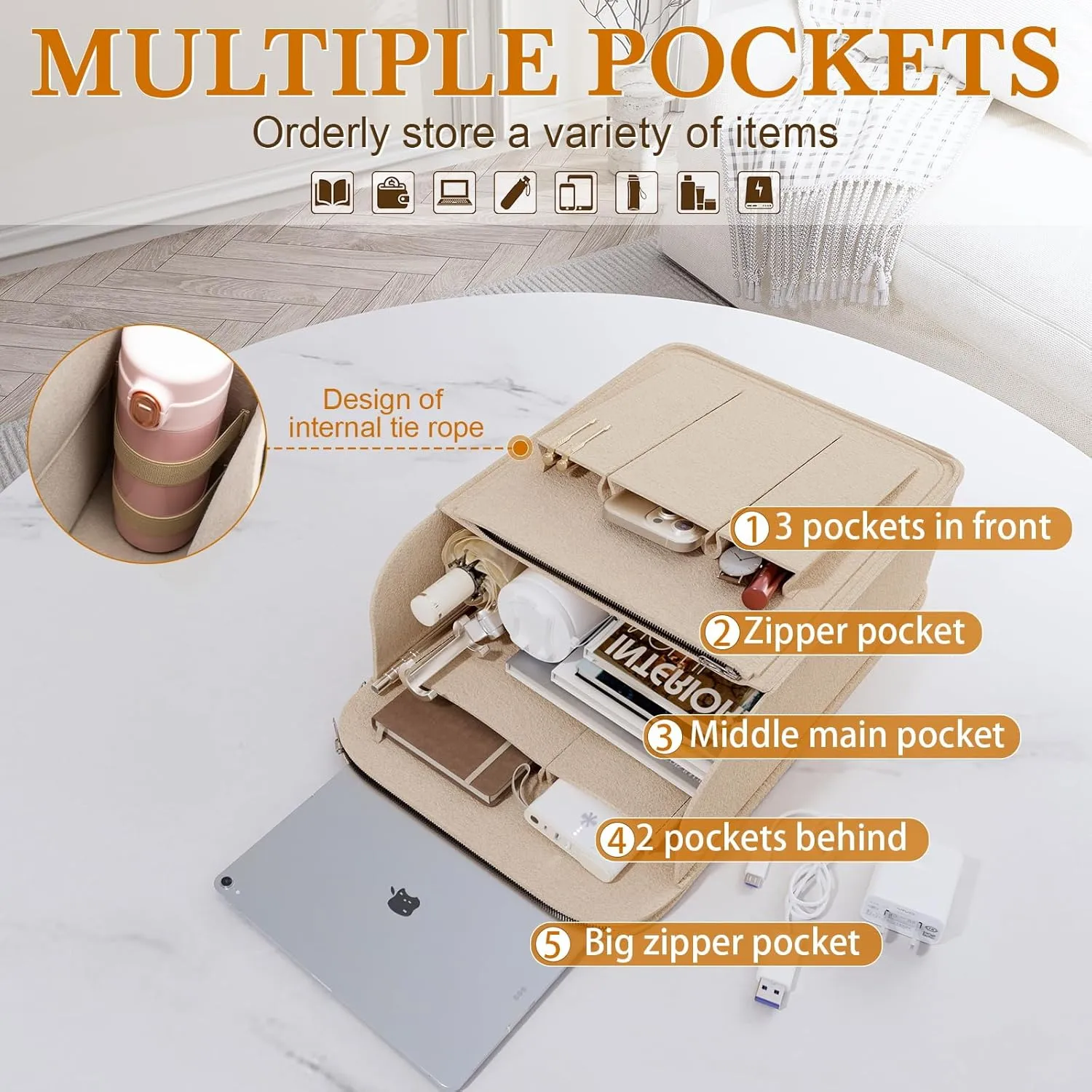 APSOONSELL Backpack Organizer Insert, Felt Bag Organizer for Rucksack Shoulder