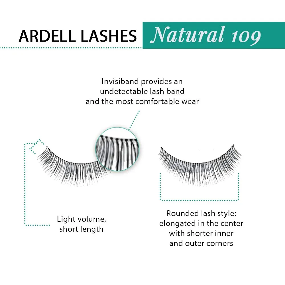 Ardell Natural Lashes False Eyelashes 109 - Black, Reusable Strip Lashes Lash Enhancement for Everyday Wear, 4 Pack