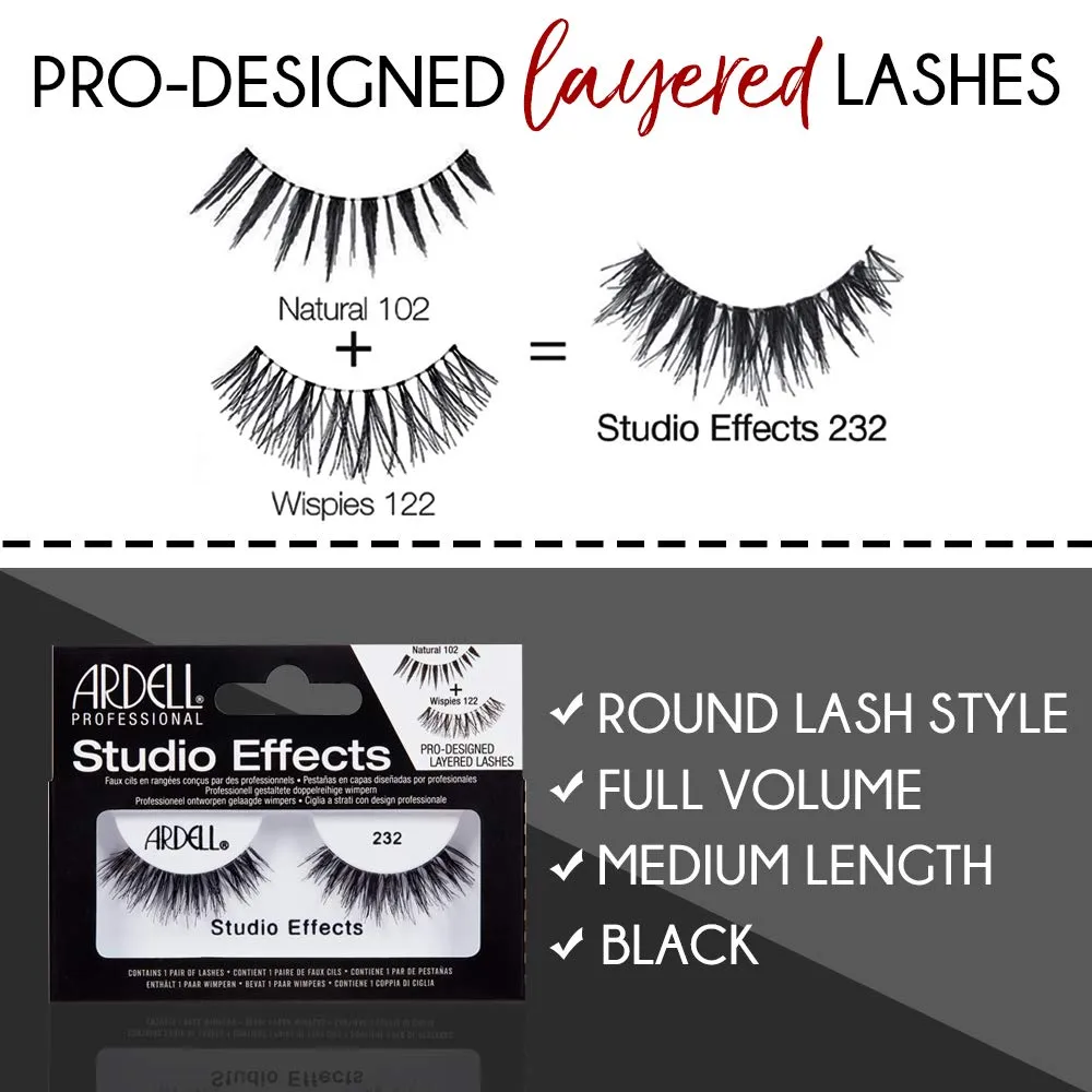 Ardell Studio Effects False Eyelashes 232 - Dramatic Volume Lash Strips, Perfect Lashes for Special Occasions and Everyday Glam, 4 Pack