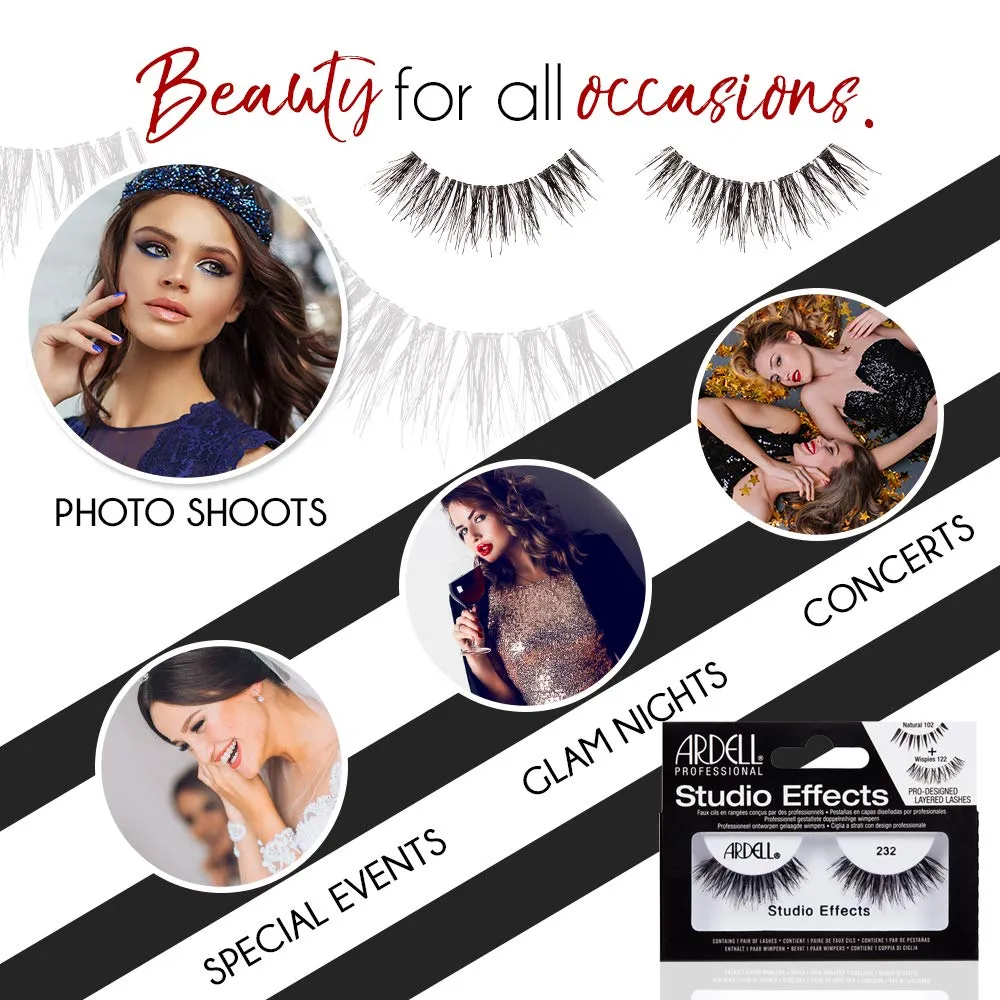 Ardell Studio Effects False Eyelashes 232 - Dramatic Volume Lash Strips, Perfect Lashes for Special Occasions and Everyday Glam, 4 Pack