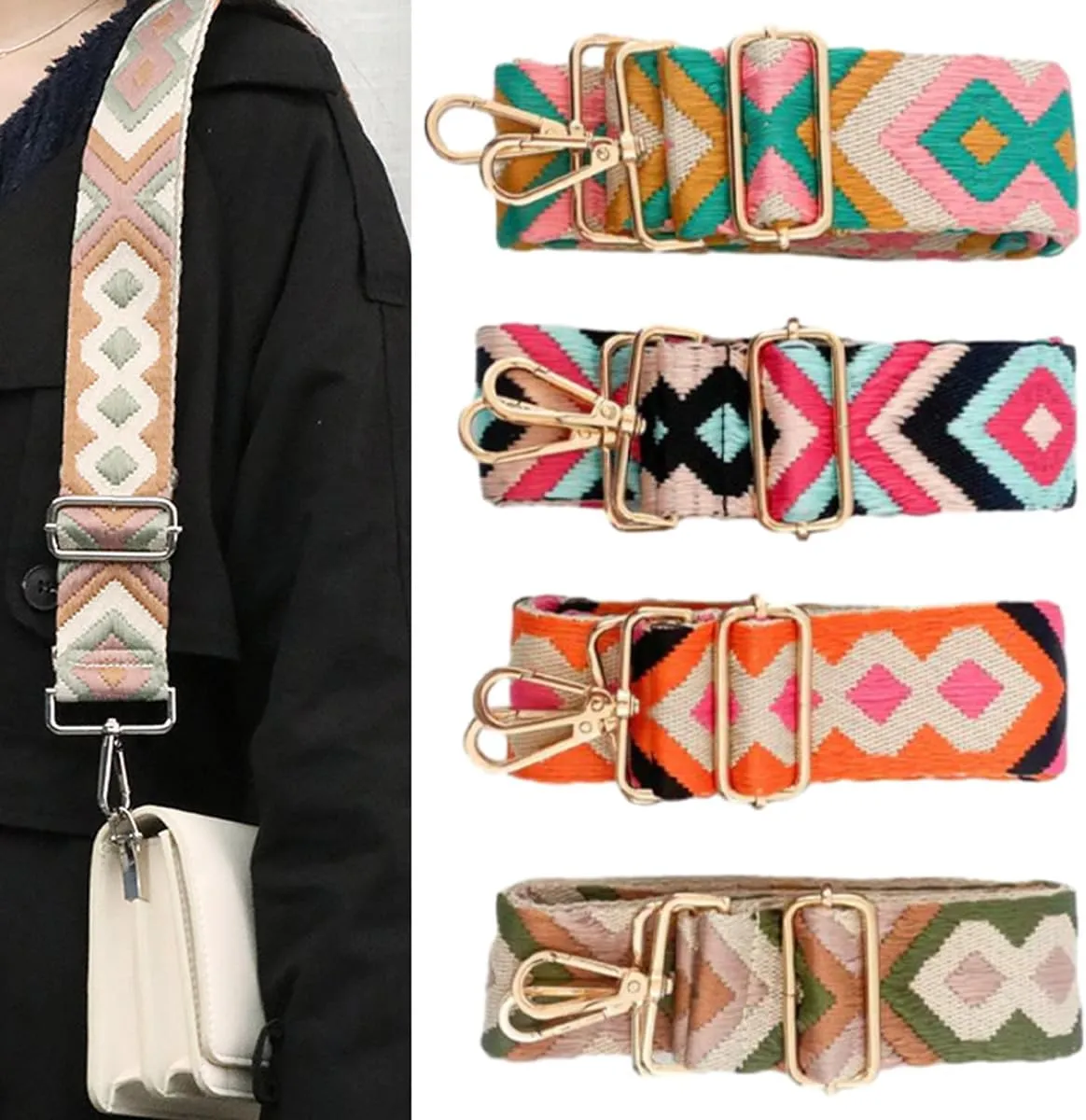 Argyle Pattern Adjustable Bag Strap Replacement 2inch Wide Jacquard Belt for Purse Shoulder Guitar Camera Luggage Bags (Coffee Burgundy Coffee)