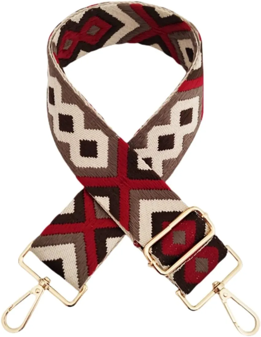 Argyle Pattern Adjustable Bag Strap Replacement 2inch Wide Jacquard Belt for Purse Shoulder Guitar Camera Luggage Bags (Coffee Burgundy Coffee)