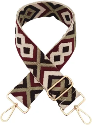 Argyle Pattern Adjustable Bag Strap Replacement 2inch Wide Jacquard Belt for Purse Shoulder Guitar Camera Luggage Bags (Coffee Green Burgundy)