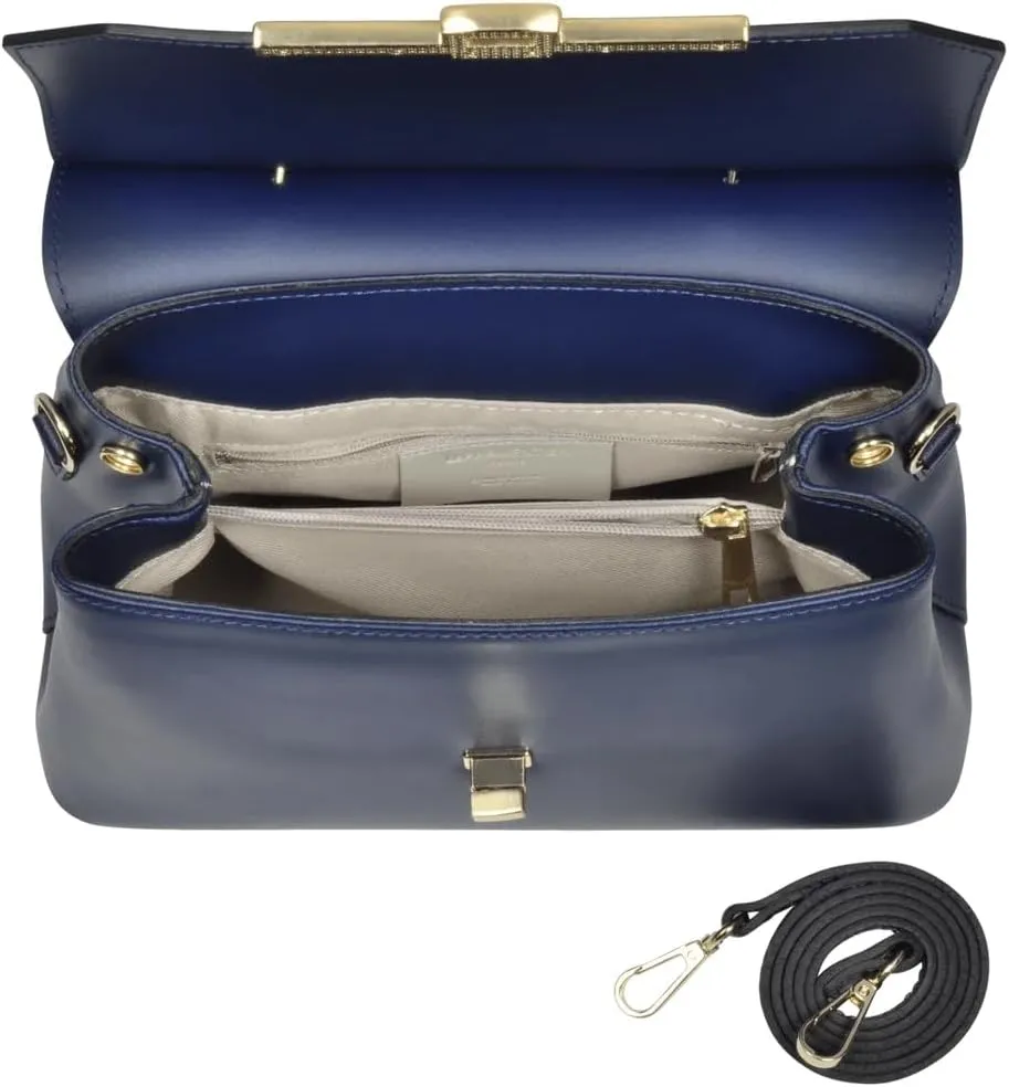 Atlanta Top Handle Satchel Bag, Genuine Leather, 10.6 x 8.7 x 4.7 inches, Gold Hardware