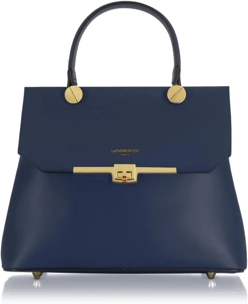 Atlanta Top Handle Satchel Bag, Genuine Leather, 10.6 x 8.7 x 4.7 inches, Gold Hardware