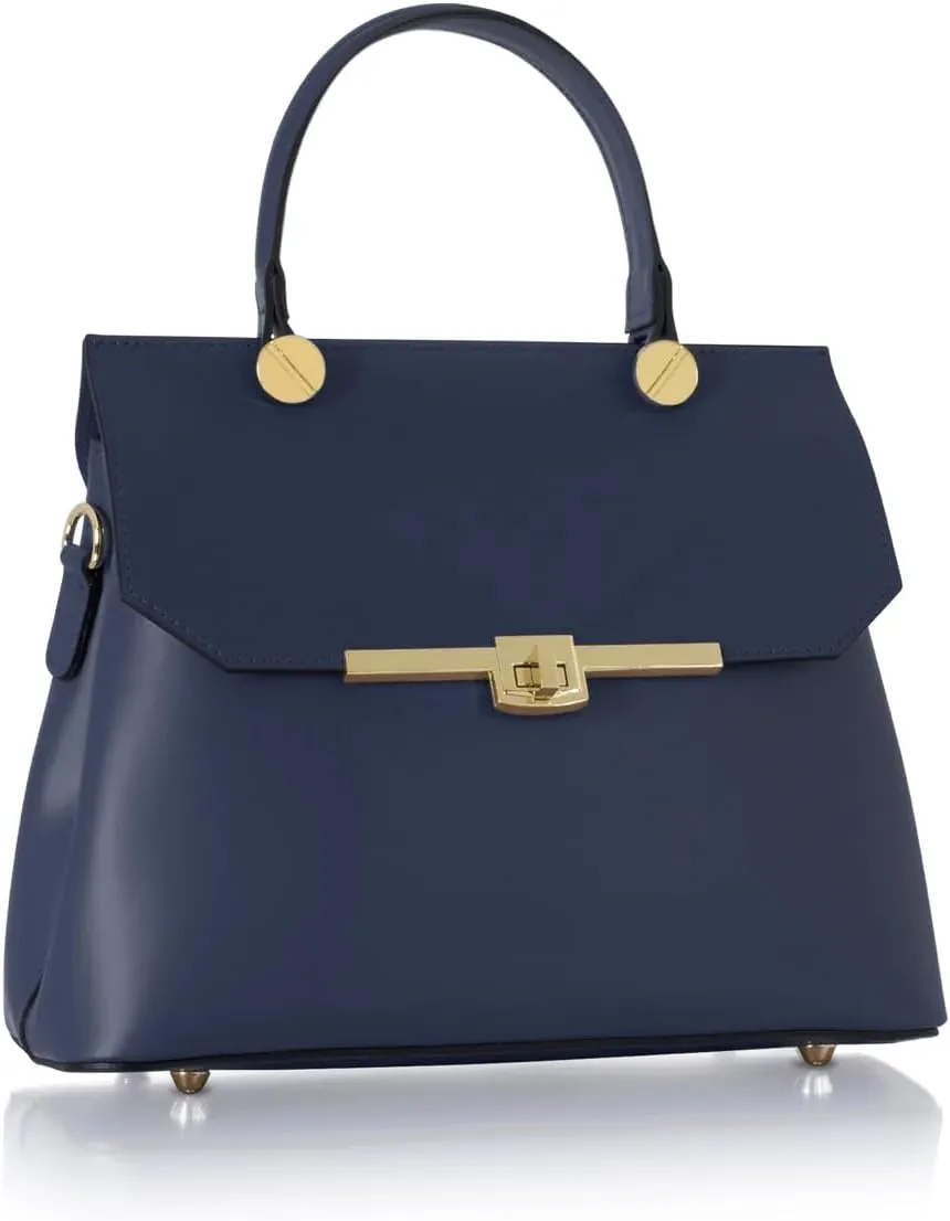 Atlanta Top Handle Satchel Bag, Genuine Leather, 10.6 x 8.7 x 4.7 inches, Gold Hardware