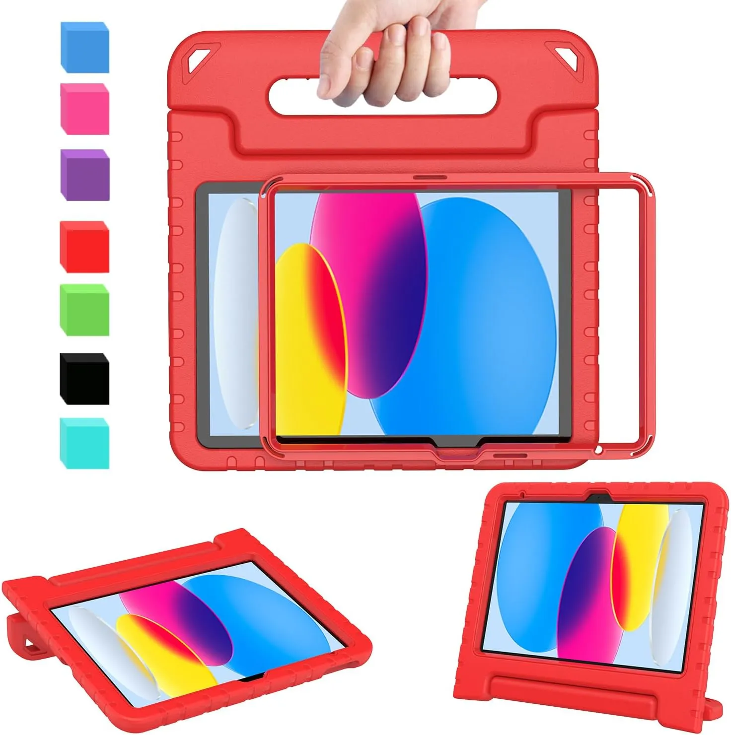 AVAWO Kids Case for New iPad (A16) 11th Generation 11 Inch 2025, iPad 10th Generation 10.9" 2022 with Built-in Screen Protector Durable Shockproof Lightweight Handle Cover for i Pad 10/11 Gen, Red