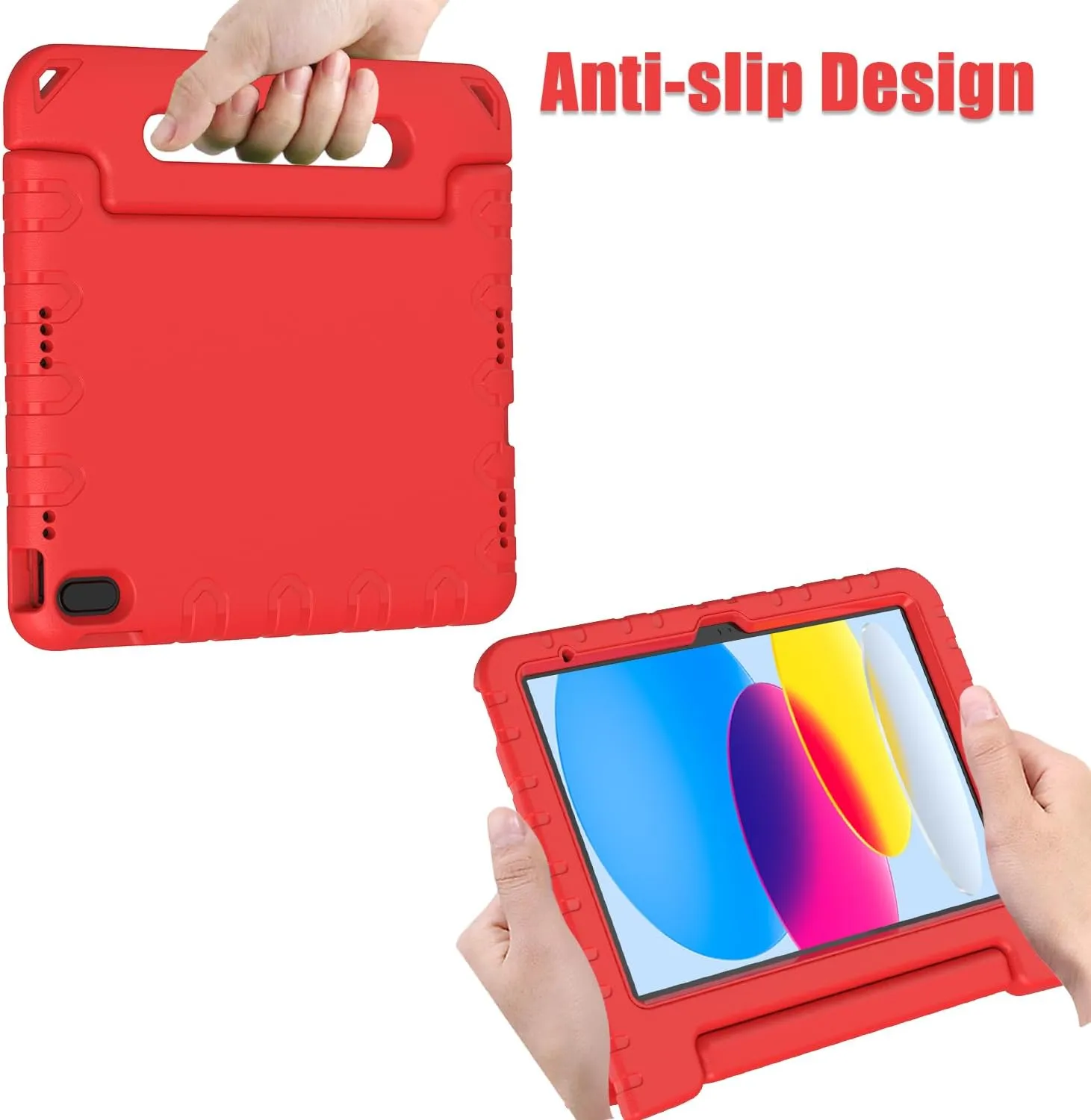 AVAWO Kids Case for New iPad (A16) 11th Generation 11 Inch 2025, iPad 10th Generation 10.9" 2022 with Built-in Screen Protector Durable Shockproof Lightweight Handle Cover for i Pad 10/11 Gen, Red