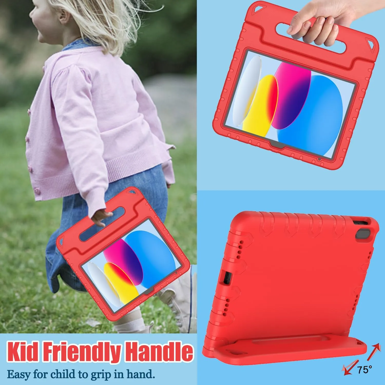 AVAWO Kids Case for New iPad (A16) 11th Generation 11 Inch 2025, iPad 10th Generation 10.9" 2022 with Built-in Screen Protector Durable Shockproof Lightweight Handle Cover for i Pad 10/11 Gen, Red