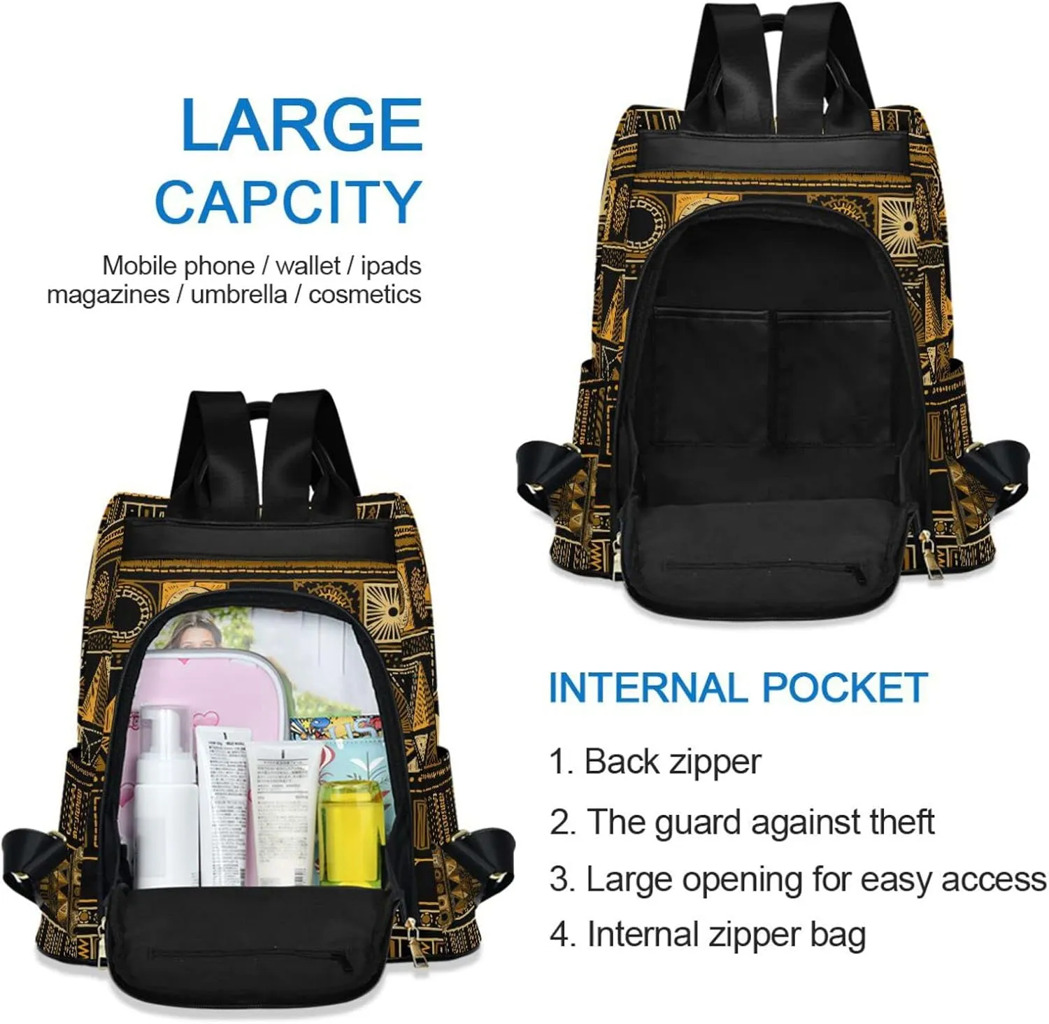 Aztec Tribal Ethnic Backpack Purse for Women Anti theft Back Pack with Adjustable Straps Embroidery Shoulder Fashion Bag Travel Handbag Large