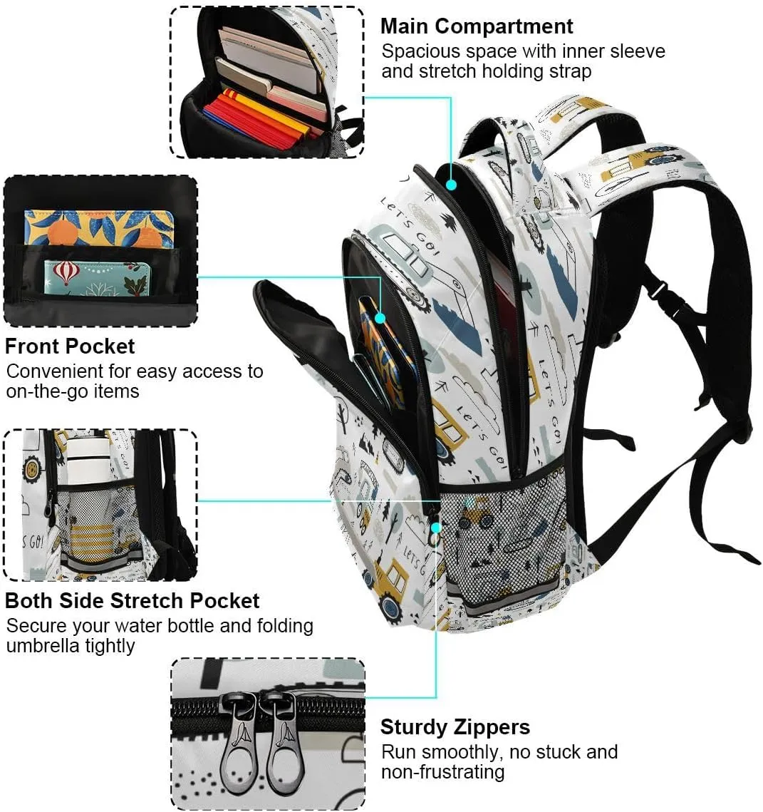 Backpack Bookbag Childish Truck Excavator School Bag Travel Bag for Girls Boys Teen