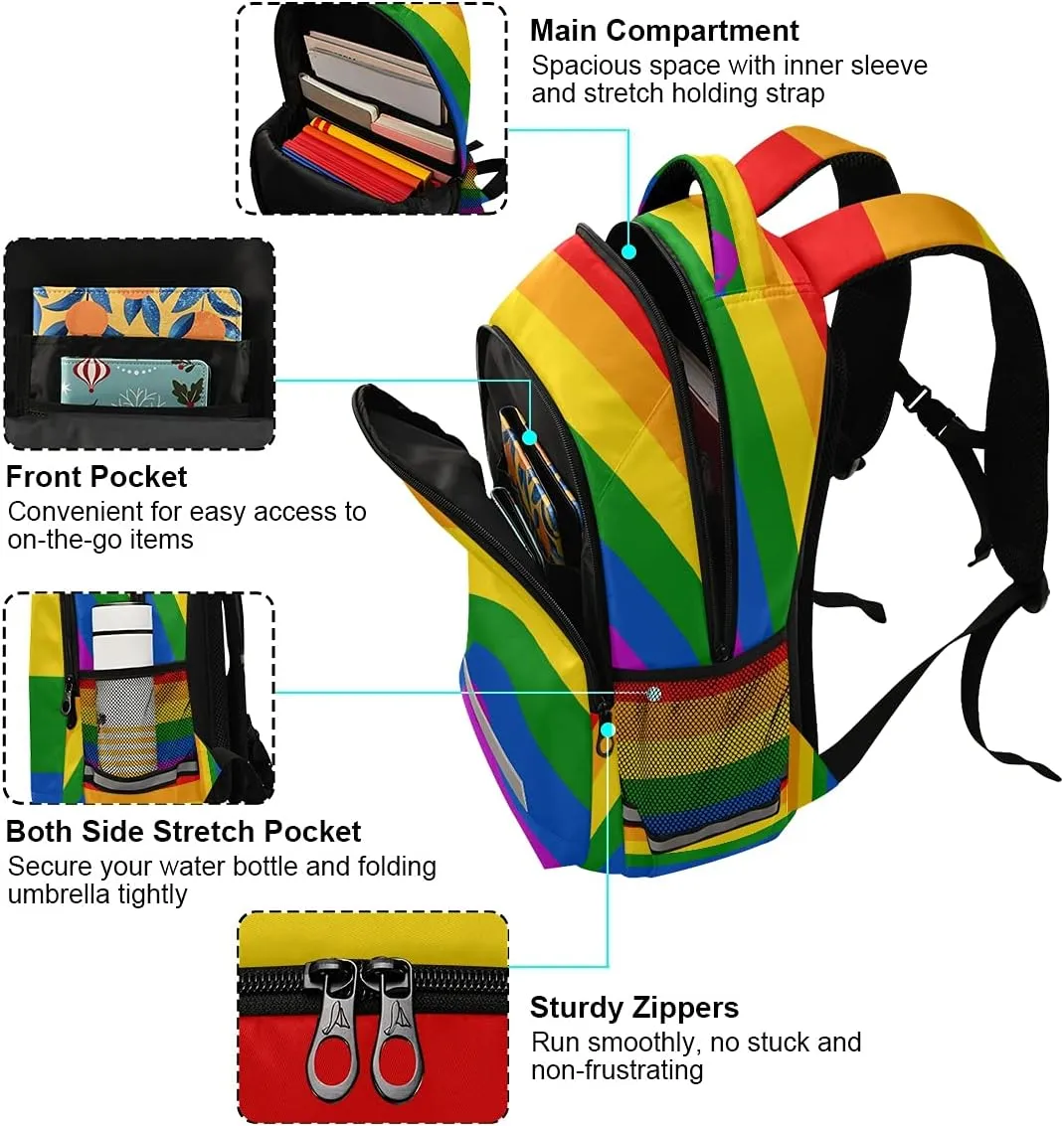 Backpack Bookbag Rainbow Flag School Bag Travel Bag for Girls Boys Teen One Size