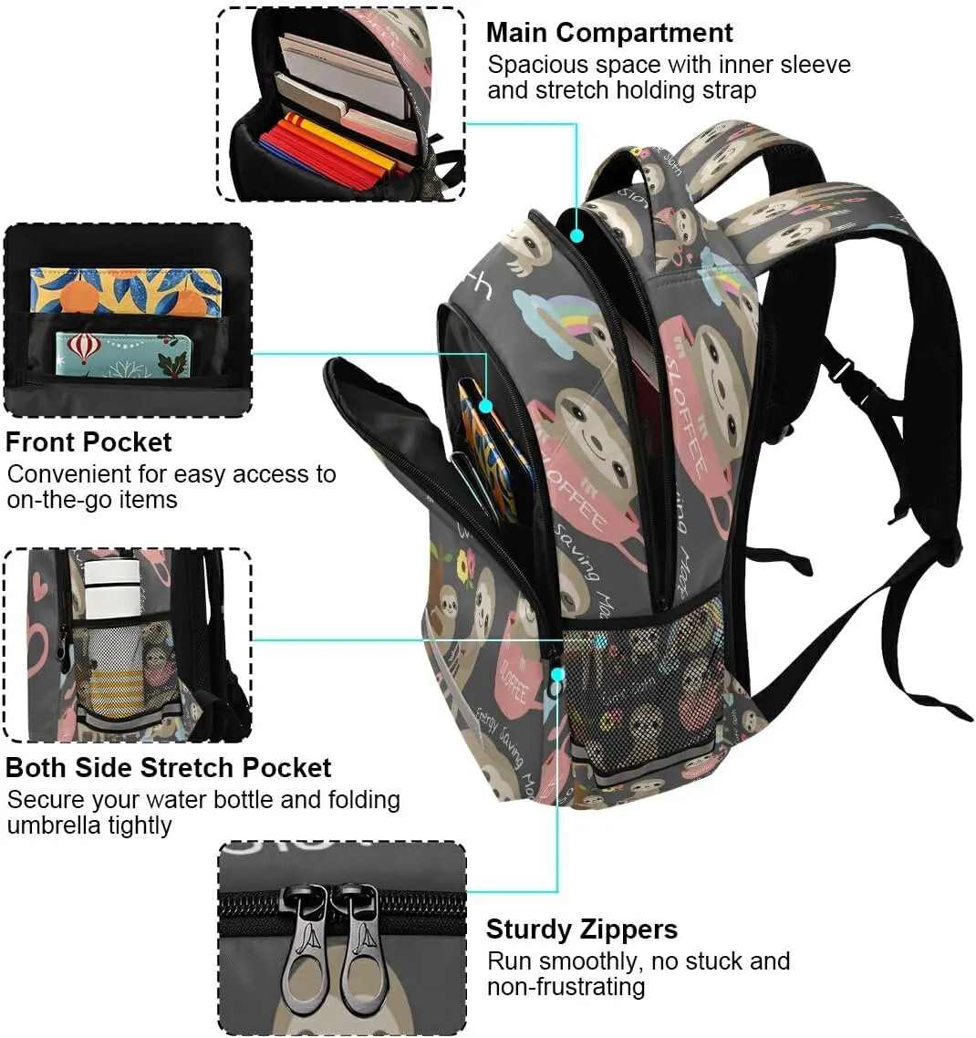 Backpack Bookbag School Bag Cute Sloth Travel Bag for Girls Boys Teen
