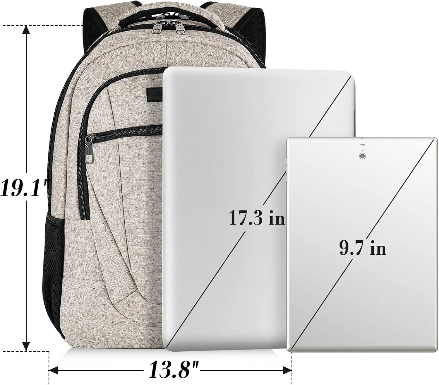 Backpack for Women and Men, Extra Large School Backpacks for Teens, Water Resistant Back Pack with USB Charging Port Fits 17 Inch Laptop, Business Anti Theft Sturdy Computer Bag Gifts, Beige