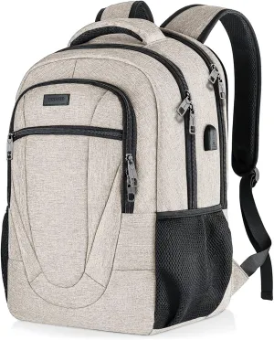 Backpack for Women and Men, Extra Large School Backpacks for Teens, Water Resistant Back Pack with USB Charging Port Fits 17 Inch Laptop, Business Anti Theft Sturdy Computer Bag Gifts, Beige