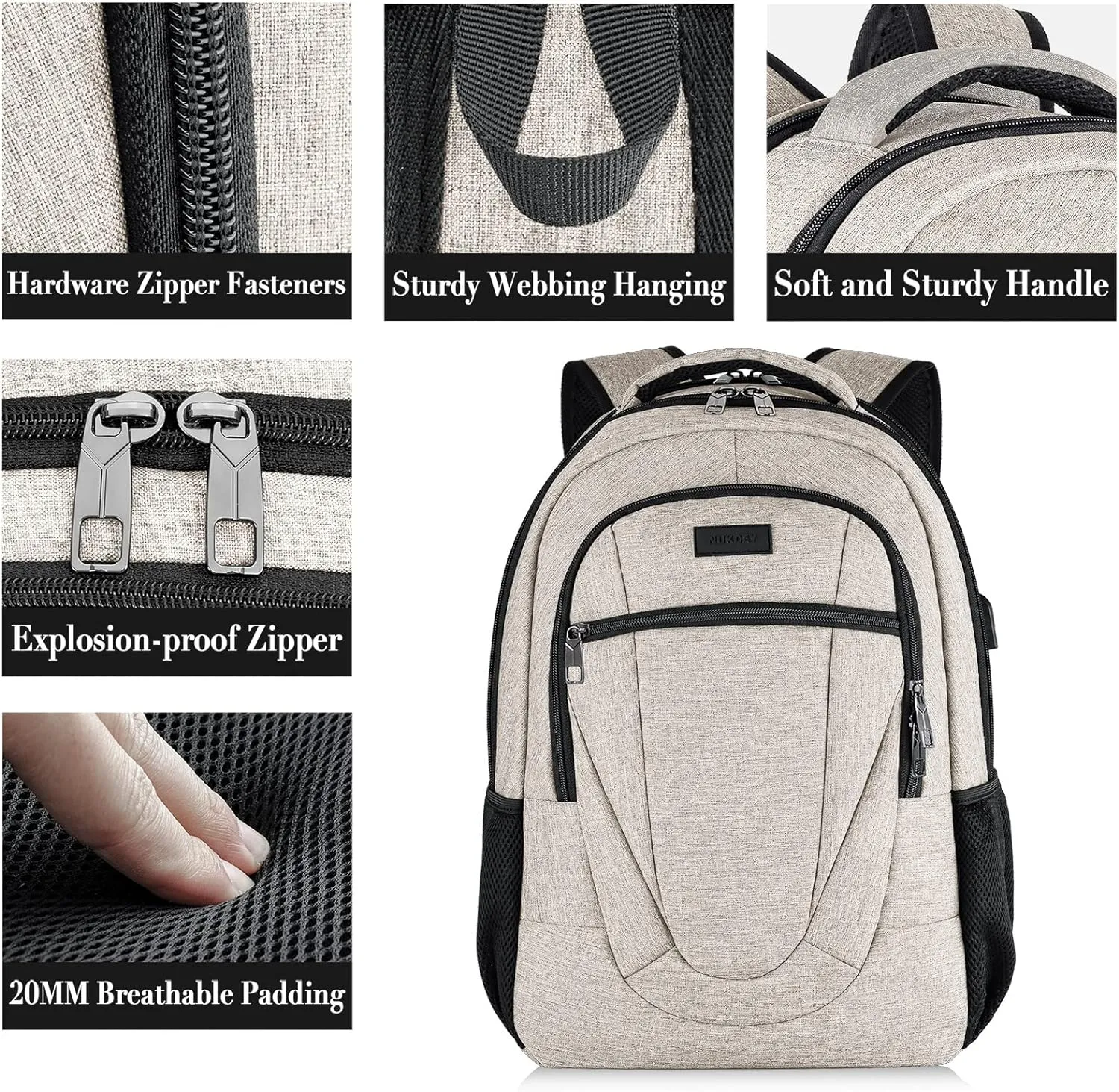 Backpack for Women and Men, Extra Large School Backpacks for Teens, Water Resistant Back Pack with USB Charging Port Fits 17 Inch Laptop, Business Anti Theft Sturdy Computer Bag Gifts, Beige