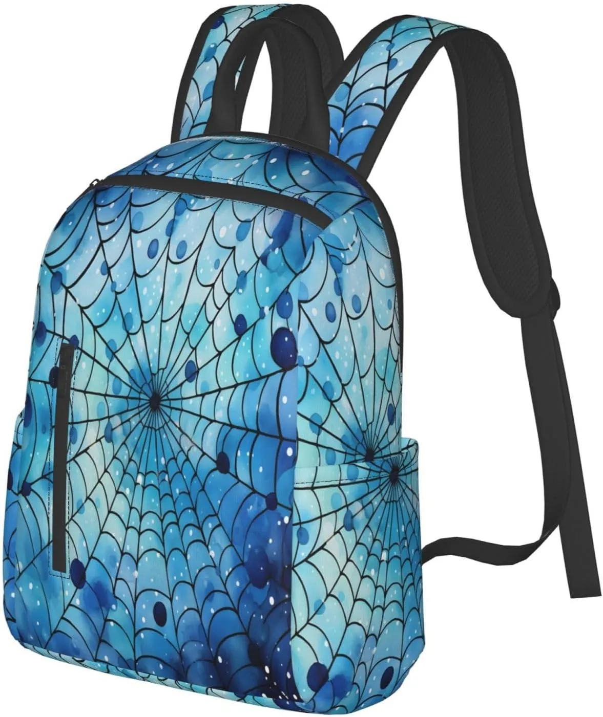 Backpack For Women Men Spider Web Blue Polka Dots Bookbag Lightweight Travel Casual Daypack Water Resistant Outdoor Hiking Sport Rucksack