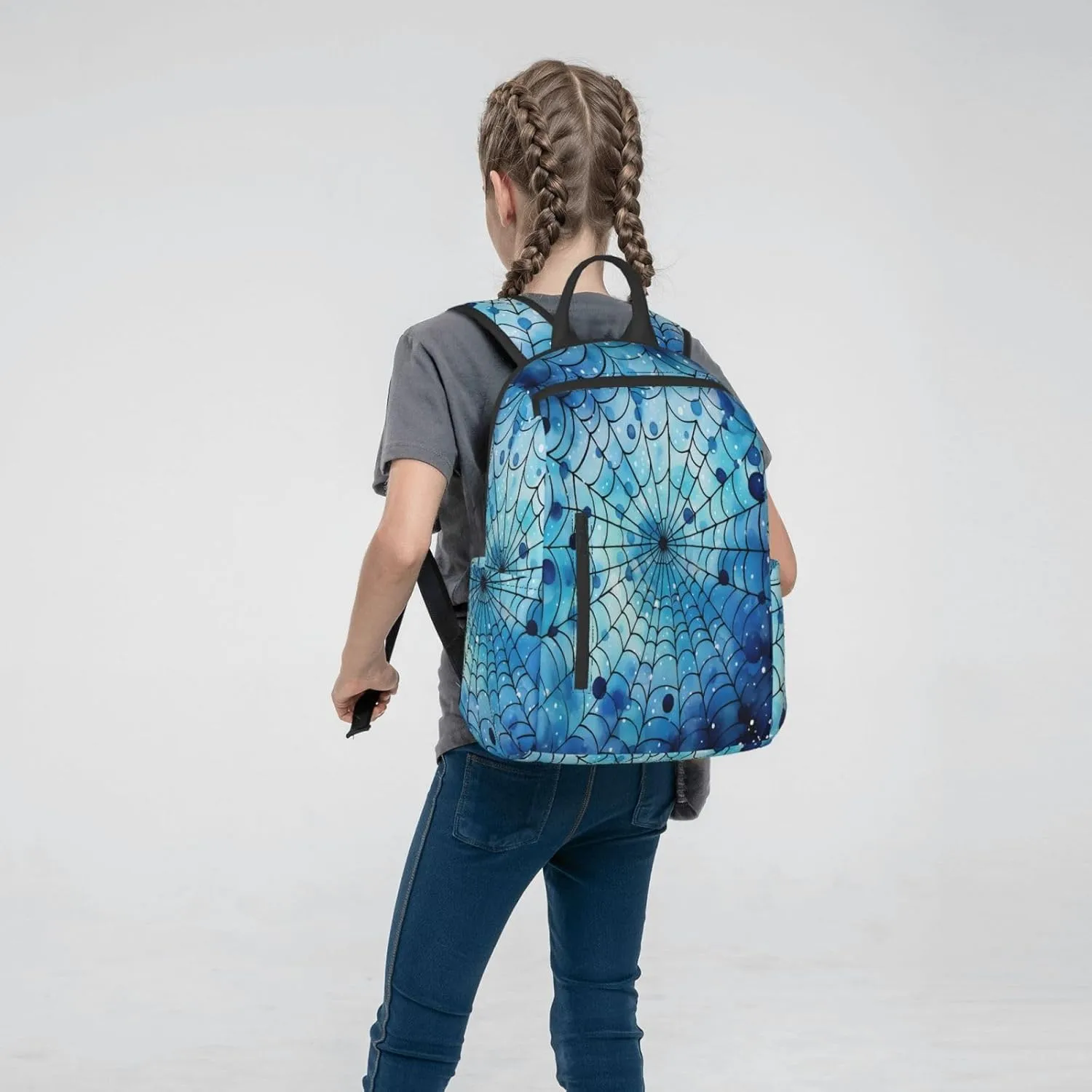 Backpack For Women Men Spider Web Blue Polka Dots Bookbag Lightweight Travel Casual Daypack Water Resistant Outdoor Hiking Sport Rucksack