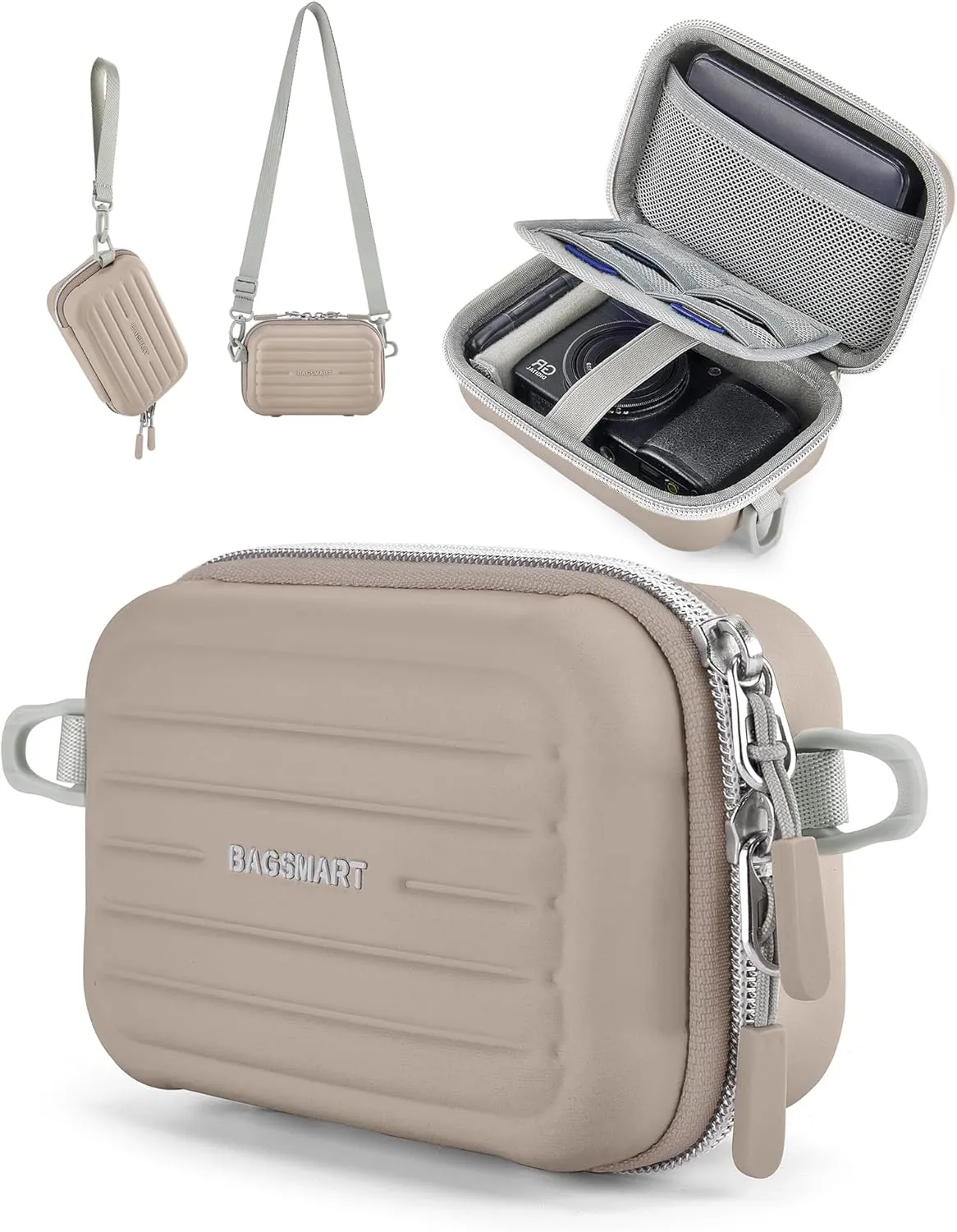 BAGSMART Digital Camera Case, Waterproof & Protective Small Camera Bag with 2 Carrying Ways, Lightweight camera sling bag for Canon PowerShot ELPH 180/190 / Sony DSCW800/DSCW830 - Brown