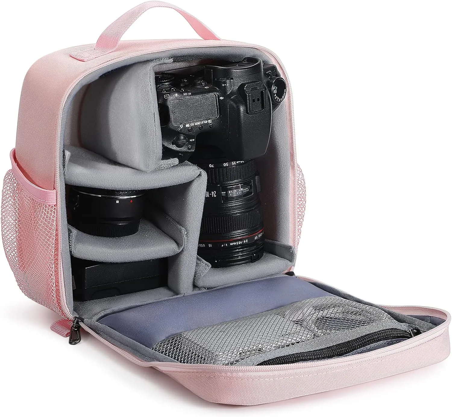 BAIGIO Camera Bag Insert Handbag Inner Case Large Capacity Small Camera Insert Bag Shockproof and Water-resistant DSLR SLR Foldable Protective Camera Organizer Cube Padded Camera Bag Pink