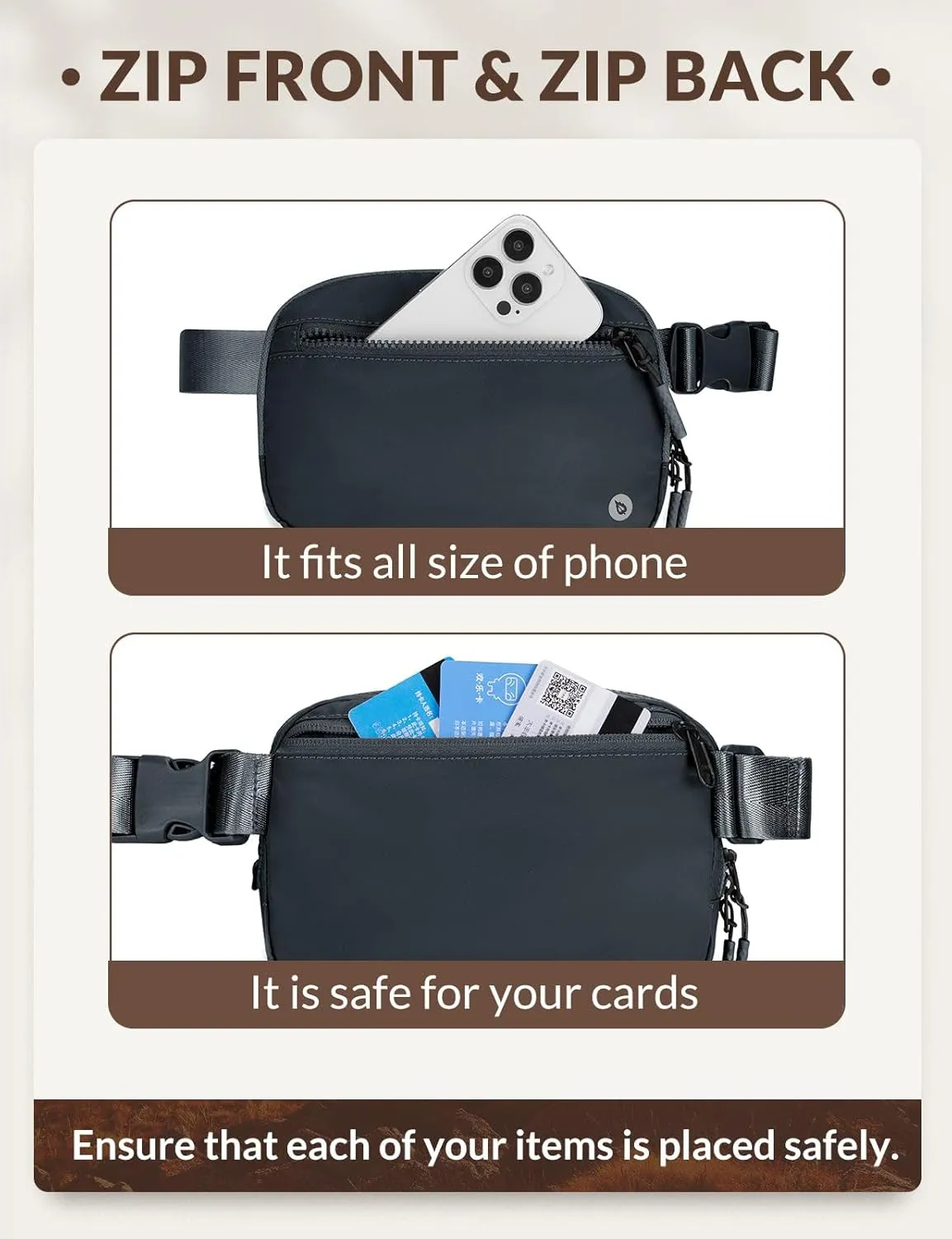 BALEAF Belt Bag Women Fanny Packs Crossbody Fashion Waist Pack Water Resistant Adjustable Strap 2L Dark Grey