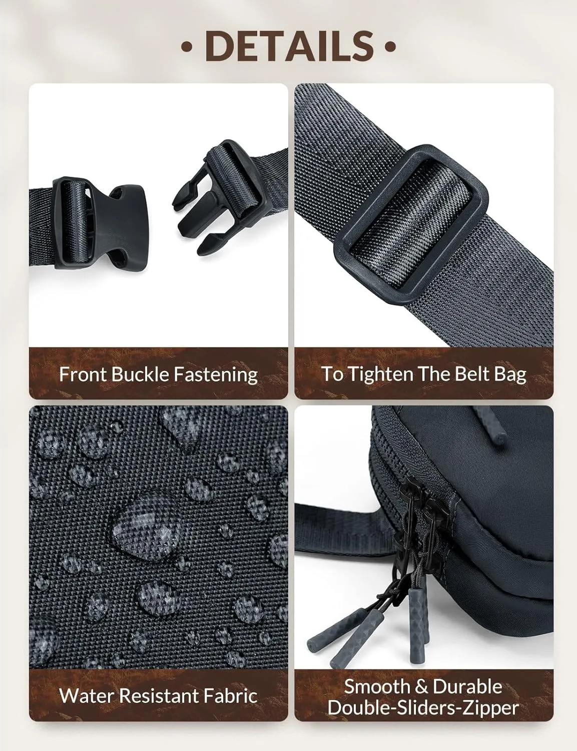 BALEAF Belt Bag Women Fanny Packs Crossbody Fashion Waist Pack Water Resistant Adjustable Strap 2L Dark Grey