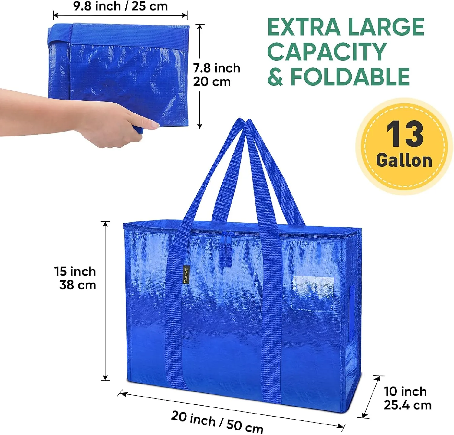 BALEINE 13 Gallon Moving Totes with Reinforced Handles, Heavy-Duty UnderBed Storage Bag for Moving Boxes, Clothes, Travel (8 Pack, Blue)