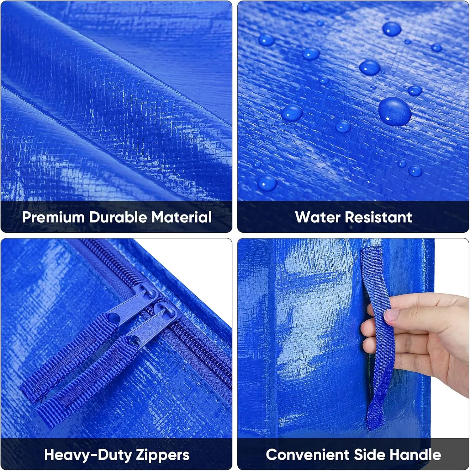 BALEINE 13 Gallon Moving Totes with Reinforced Handles, Heavy-Duty UnderBed Storage Bag for Moving Boxes, Clothes, Travel (8 Pack, Blue)