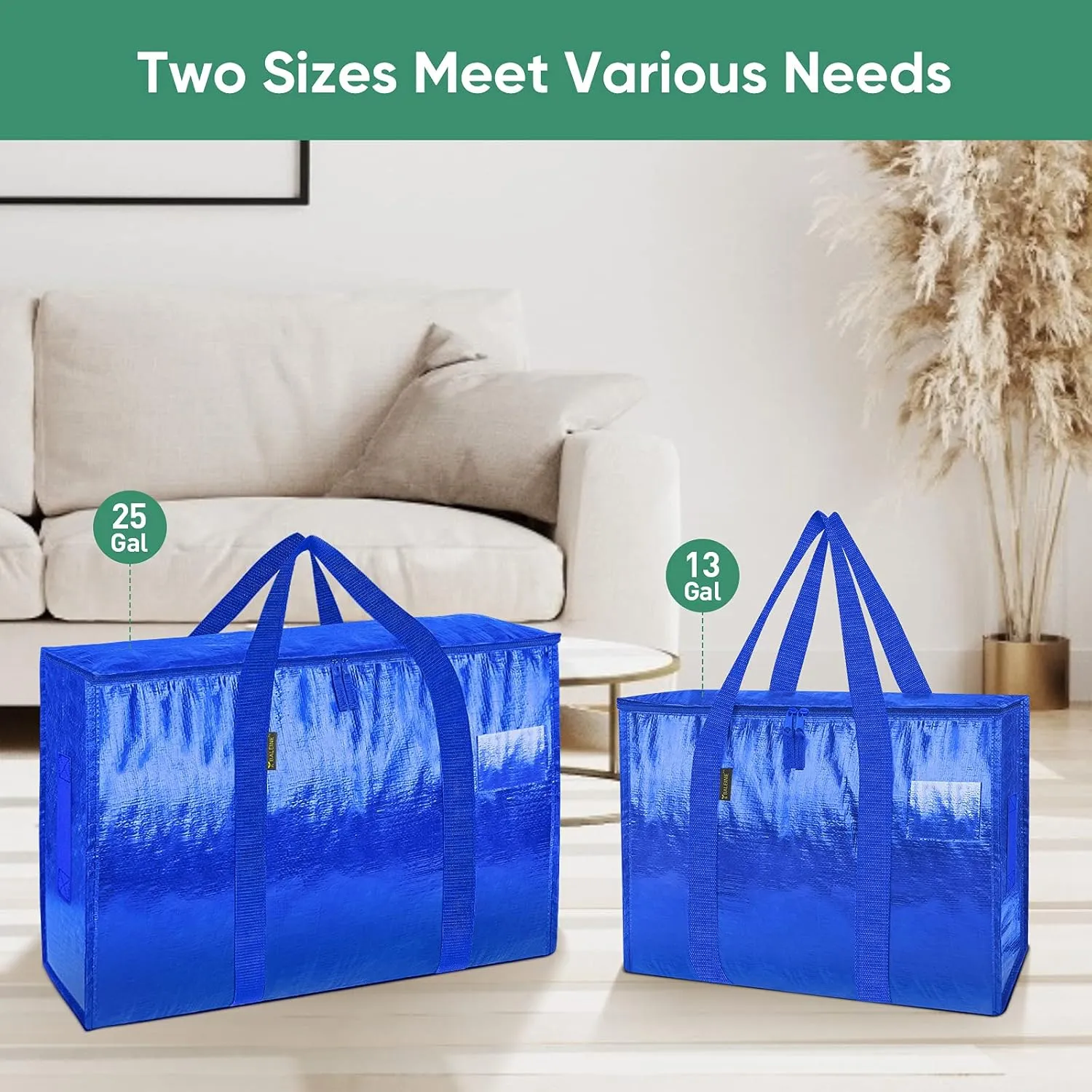 BALEINE 13 Gallon Moving Totes with Reinforced Handles, Heavy-Duty UnderBed Storage Bag for Moving Boxes, Clothes, Travel (8 Pack, Blue)
