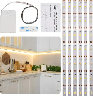 Battery Powered Under Cabinet Lighting, Wireless LED Strip Lights for Kitchen Under Cabinet Shelves Under Counter Closet Cordless Click Light (Warm White, 3 Pack)