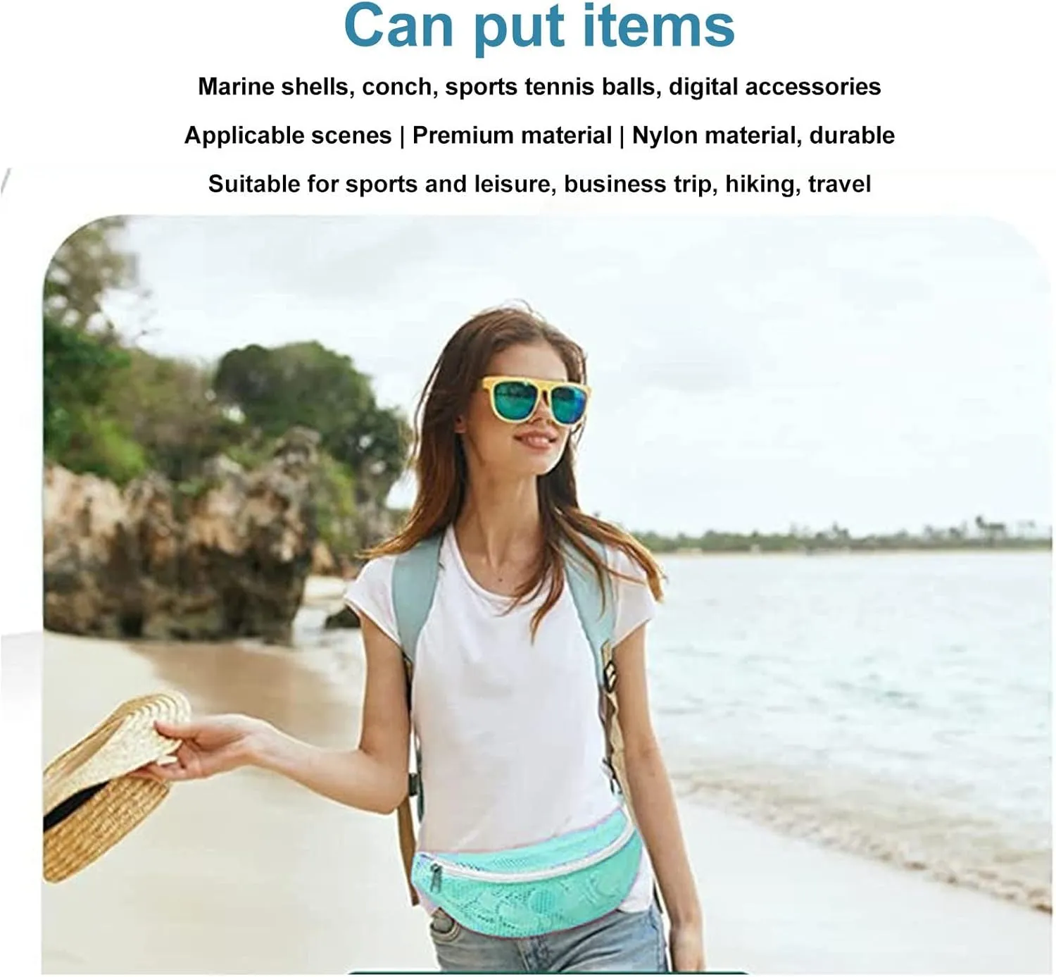 Beach Mesh Fanny Pack, Mesh Sports Waist Pack Lightweight Breathable Outdoor Sports Waist Pack for Workout, Festival, Sports Events Swimming, Gym
