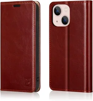 Belemay Compatible with iPhone 14 Wallet Case-Genuine Leather Flip Phone Case-RFID Blocking Card Holder-Shockproof TPU Shell Folio Book Folder Cover Women Men Compatible with iPhone 14 (6.1") Burgundy
