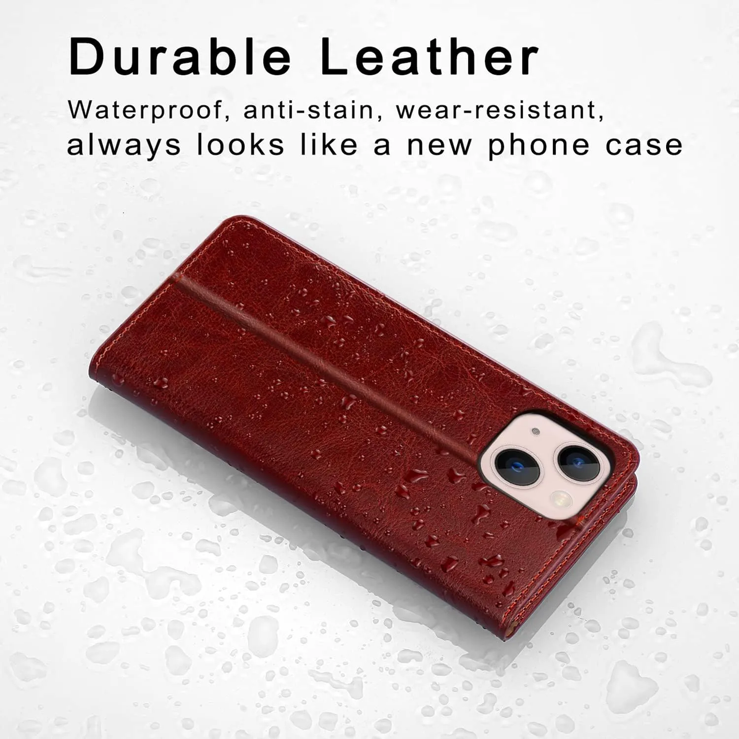 Belemay Compatible with iPhone 14 Wallet Case-Genuine Leather Flip Phone Case-RFID Blocking Card Holder-Shockproof TPU Shell Folio Book Folder Cover Women Men Compatible with iPhone 14 (6.1") Burgundy