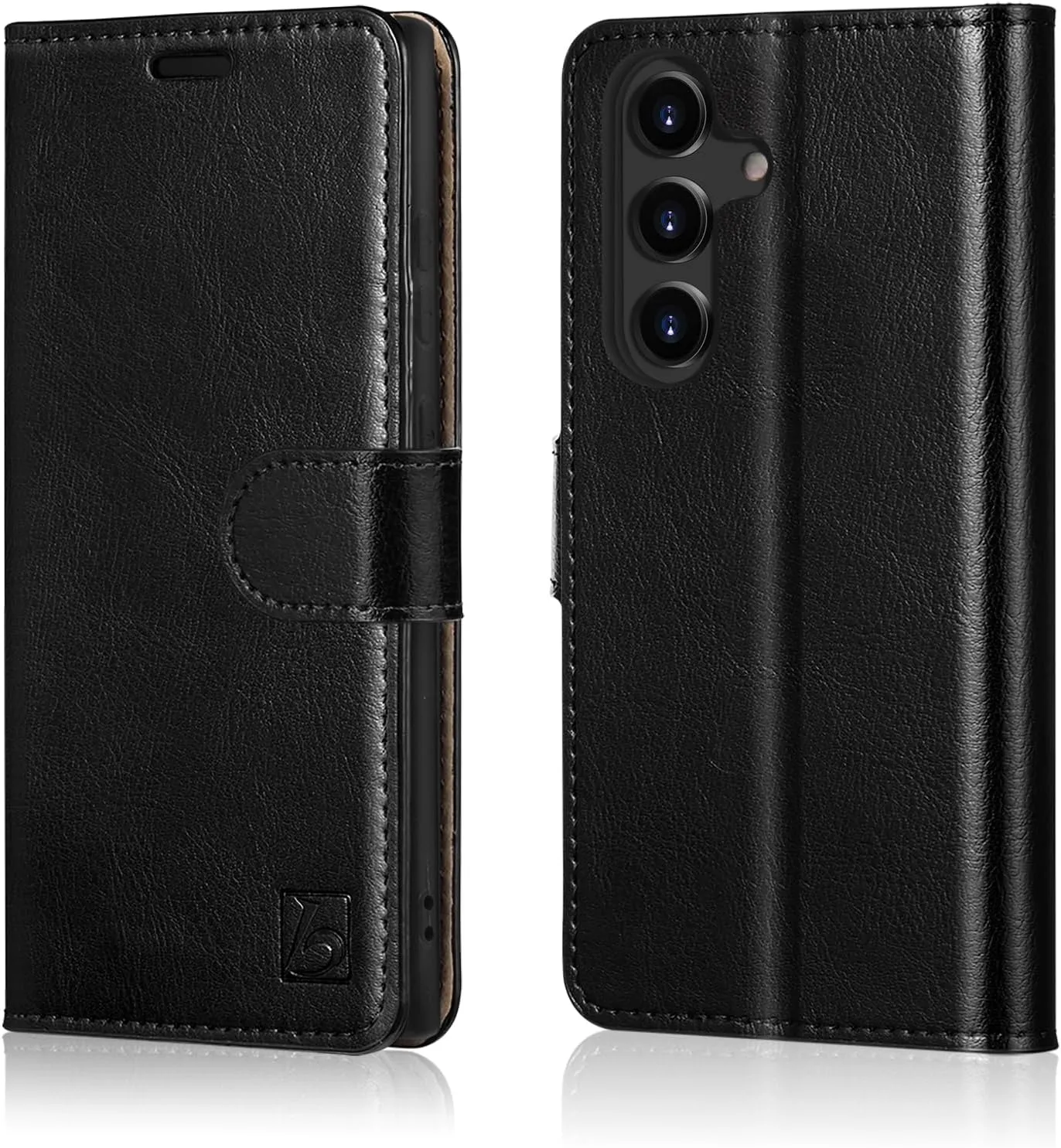 Belemay Wallet Case for Samsung Galaxy S25, Durable Genuine Leather [Scratch Resistant] RFID Blocking Card Holders, Shockproof TPU Shell, Kickstand, Protective Flip Folding Cover 6.2", Black