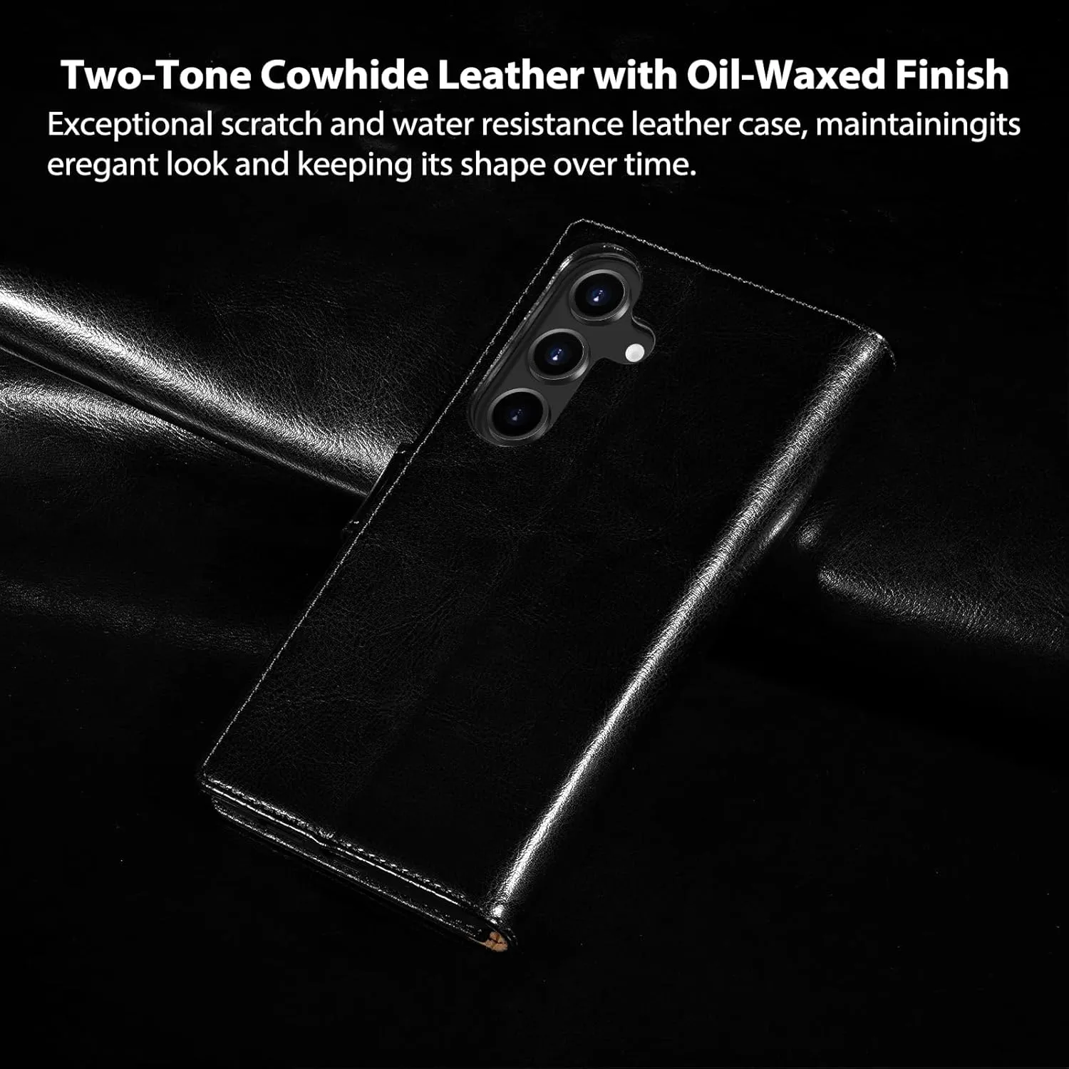 Belemay Wallet Case for Samsung Galaxy S25, Durable Genuine Leather [Scratch Resistant] RFID Blocking Card Holders, Shockproof TPU Shell, Kickstand, Protective Flip Folding Cover 6.2", Black