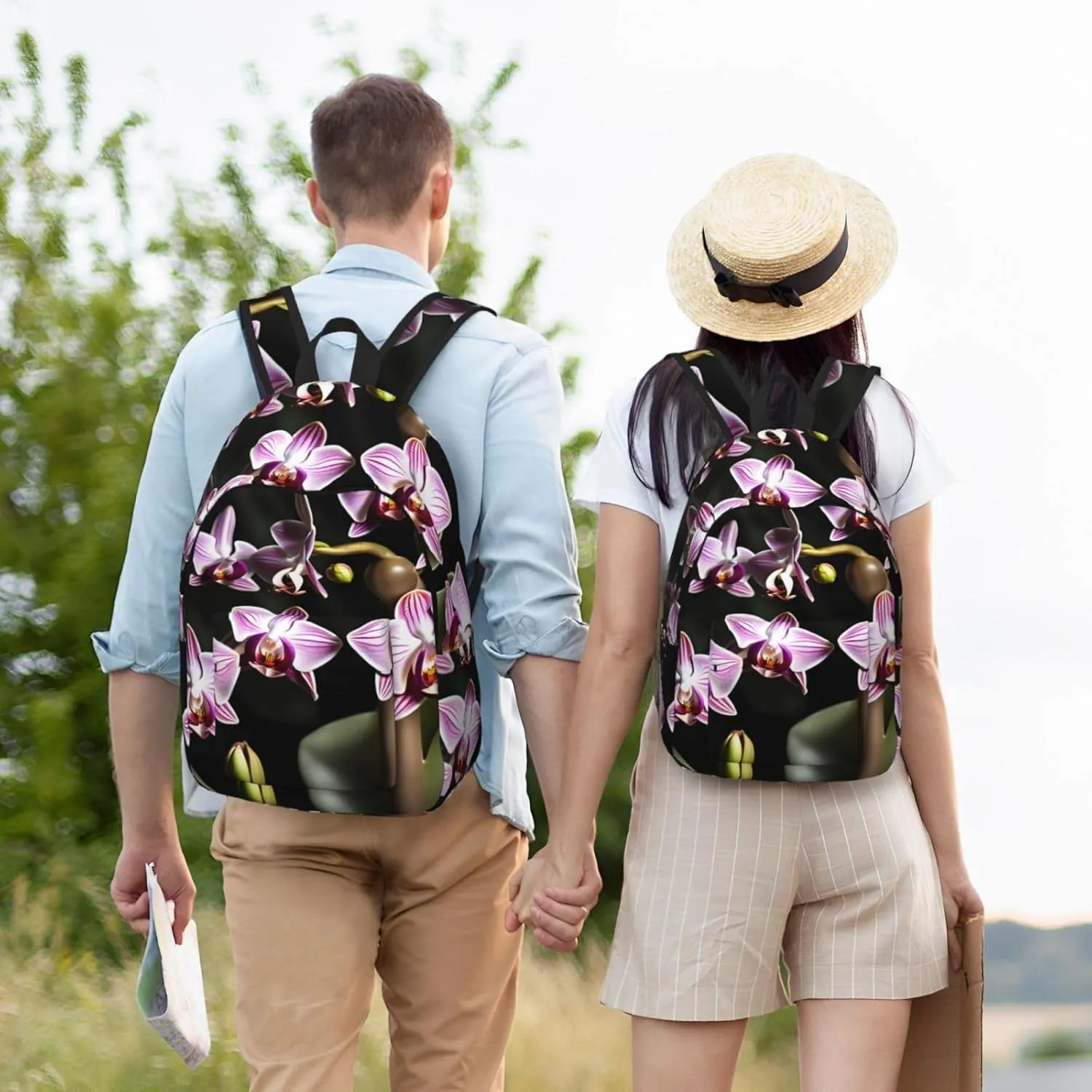 Bell Orchid Pattern Classic Style Backpacks Travel Bag For Men Women Lightweight Back Pack With Laptop Compartmen