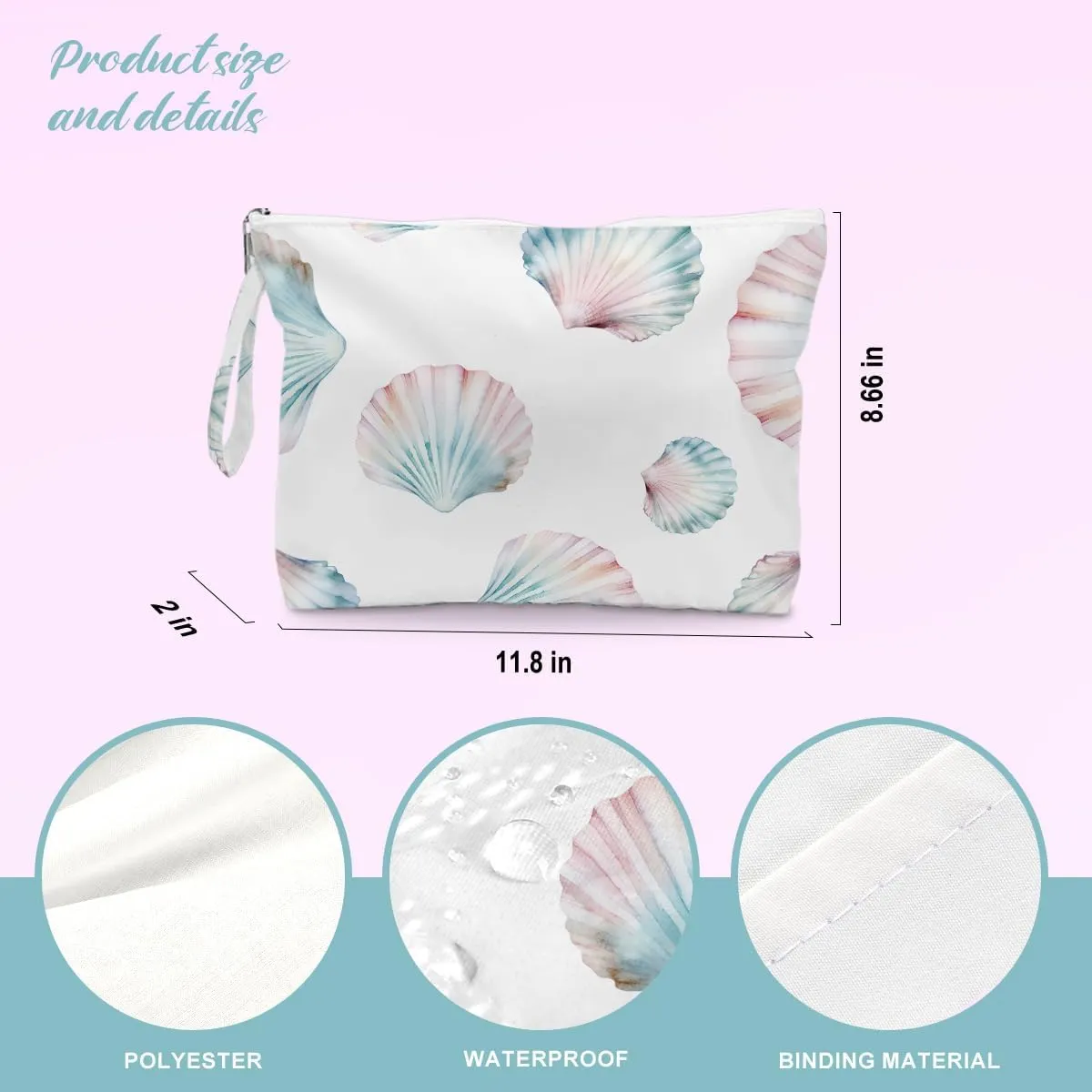 BELLOWDEER Beach Bags for Women, Wet Bag Cosmetic Bag, Pool Waterproof Shoulder Tote Bags, Pocket Zipper Summer Travel Essentials, Gifts for Women Birthday - Summer Shells (2-Piece Set)