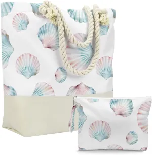 BELLOWDEER Beach Bags for Women, Wet Bag Cosmetic Bag, Pool Waterproof Shoulder Tote Bags, Pocket Zipper Summer Travel Essentials, Gifts for Women Birthday - Summer Shells (2-Piece Set)