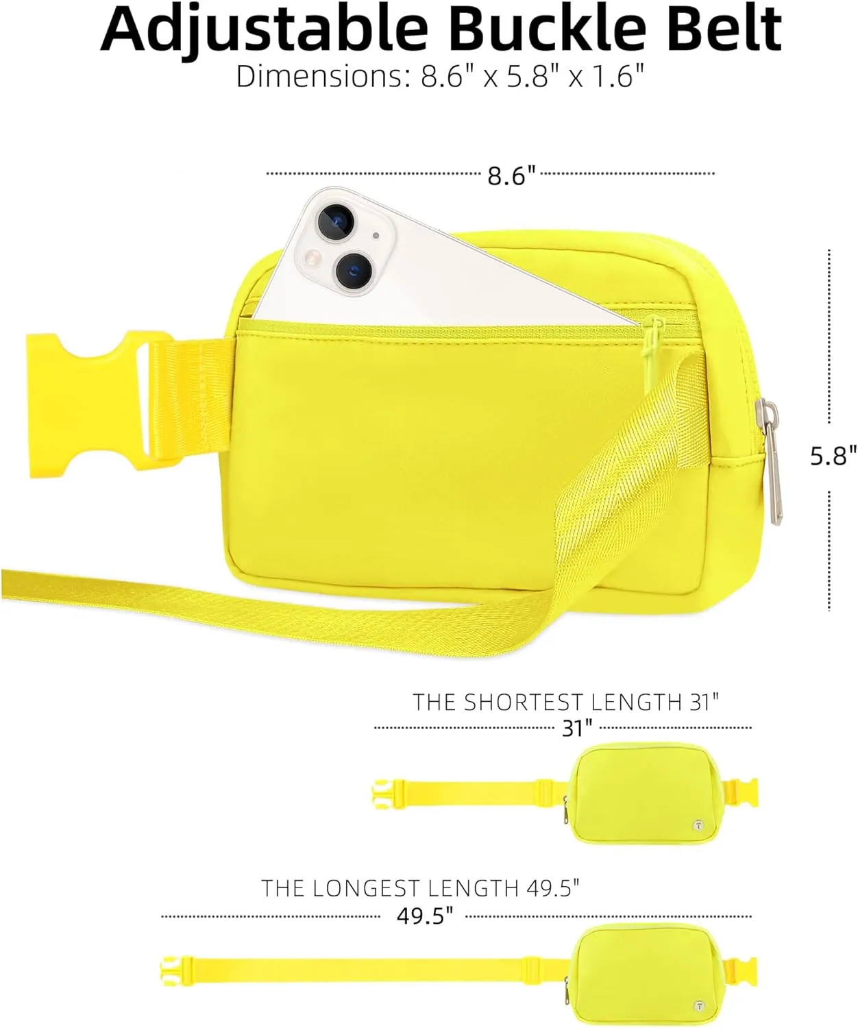 Belt Bag For Women Girls Kids Fanny Pack Crossbody Bag Fashionable Waist Packs With Adjustable Strap Waterproof For Travel Walking Running Hiking Neon Yellow