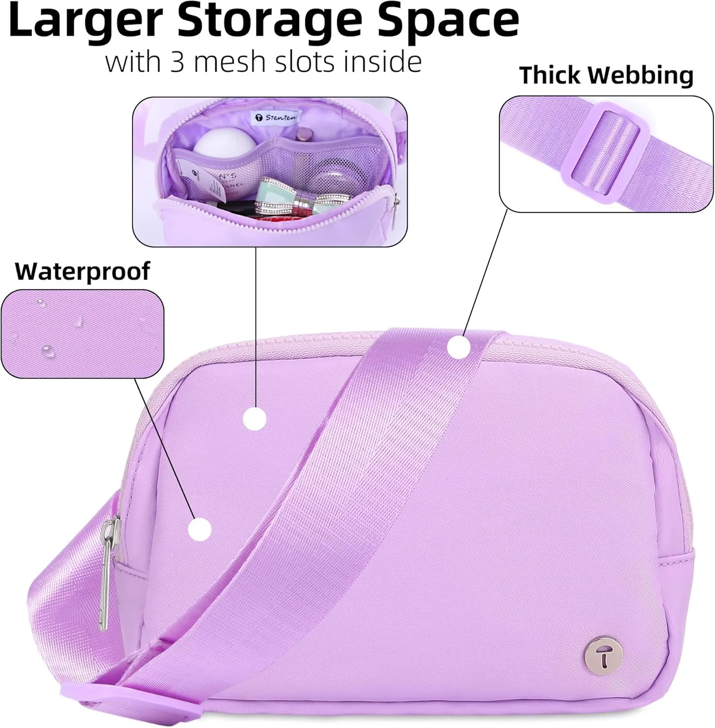 Belt Bag For Women Girls Kids Fanny Pack Crossbody Bag Fashionable Waist Packs With Adjustable Strap Waterproof For Travel Walking Running Hiking Purple Lavender