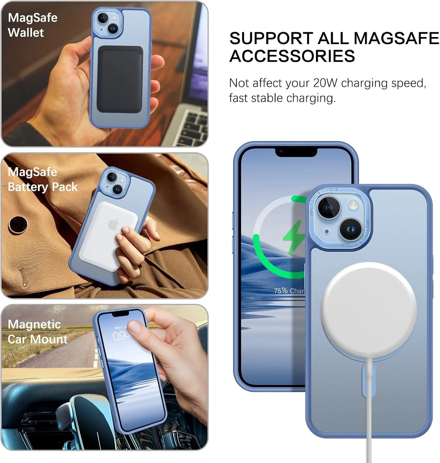 BENTOBEN Magnetic for iPhone 13 Case & iPhone 14 Case [Compatible with Magsafe] Translucent Matte Phone Case iPhone 13/14 Slim Shockproof Women Men Protective Cover for iPhone 13/14 6.1", Blue
