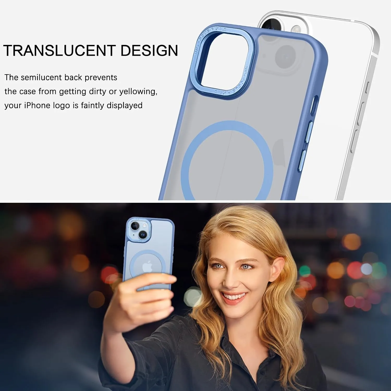 BENTOBEN Magnetic for iPhone 13 Case & iPhone 14 Case [Compatible with Magsafe] Translucent Matte Phone Case iPhone 13/14 Slim Shockproof Women Men Protective Cover for iPhone 13/14 6.1", Blue