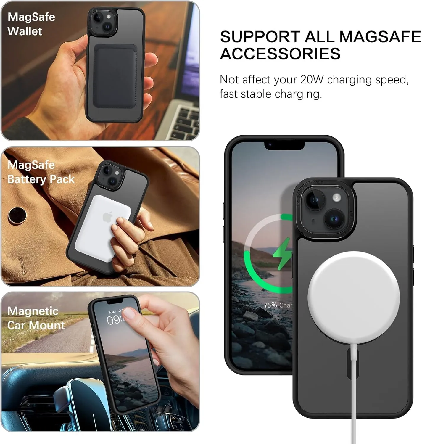 BENTOBEN Magnetic for iPhone 13 Case & iPhone 14 Case [Compatible with Magsafe] Translucent Matte Phone Case iPhone 13/14 Slim Thin Shockproof Women Men Protective Cases Cover, Black