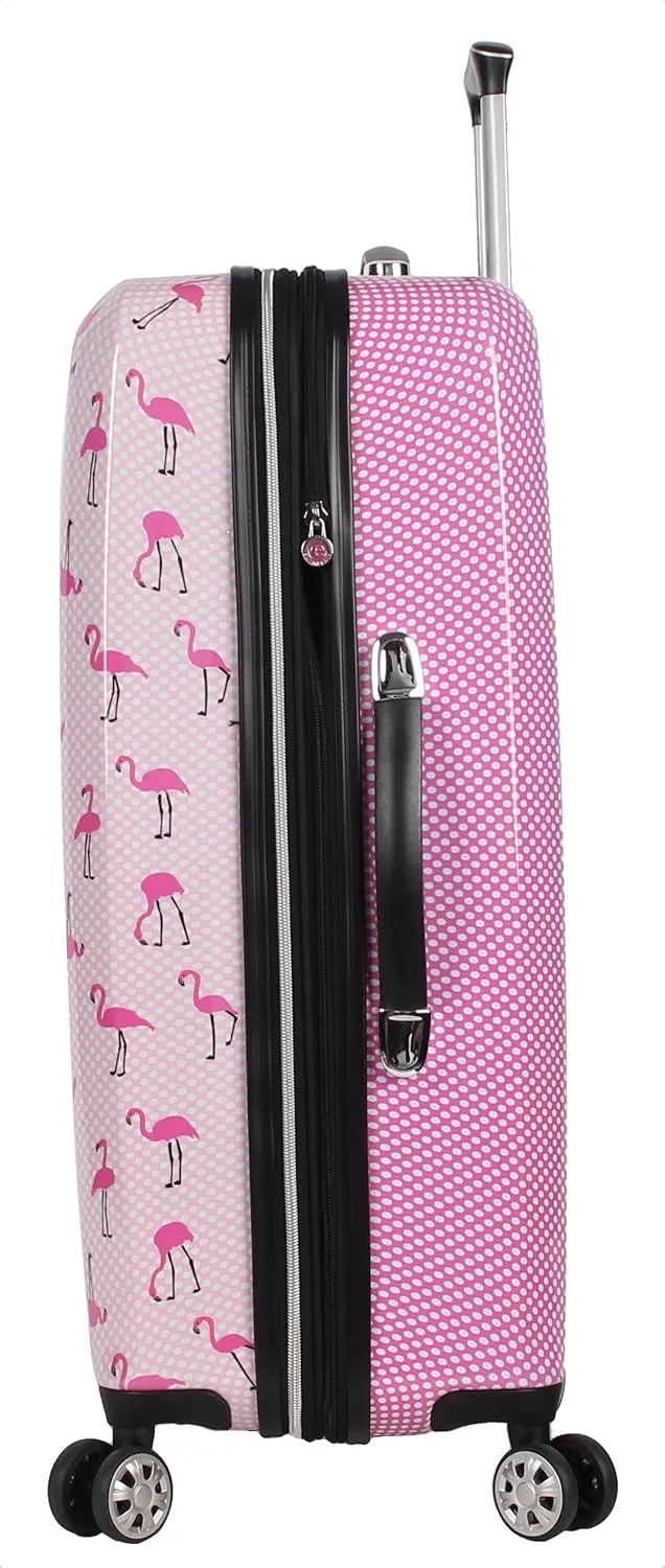 Betsey Johnson 26 Inch Checked Luggage Collection - Expandable Scratch Resistant (ABS   PC) Hardside Suitcase - Designer Lightweight Bag with 8-Rolling Spinner Wheels (Flamingo Strut)