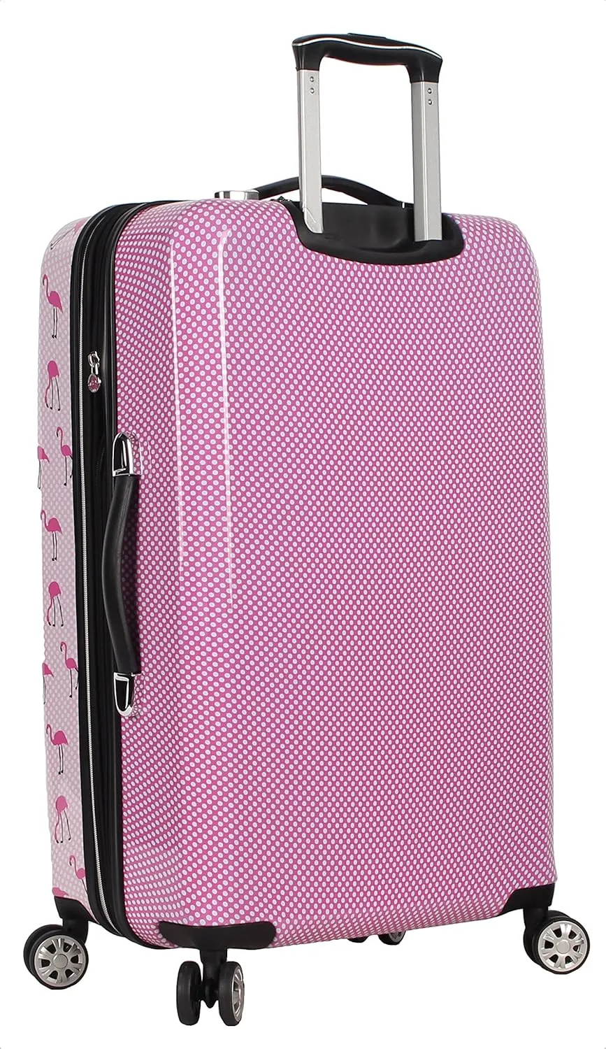 Betsey Johnson 26 Inch Checked Luggage Collection - Expandable Scratch Resistant (ABS   PC) Hardside Suitcase - Designer Lightweight Bag with 8-Rolling Spinner Wheels (Flamingo Strut)