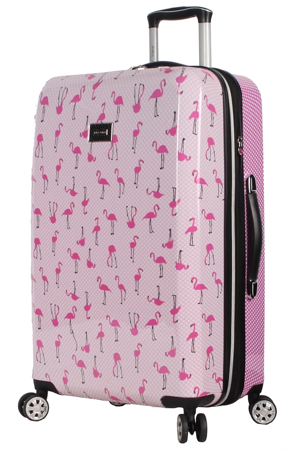 Betsey Johnson 26 Inch Checked Luggage Collection - Expandable Scratch Resistant (ABS   PC) Hardside Suitcase - Designer Lightweight Bag with 8-Rolling Spinner Wheels (Flamingo Strut)
