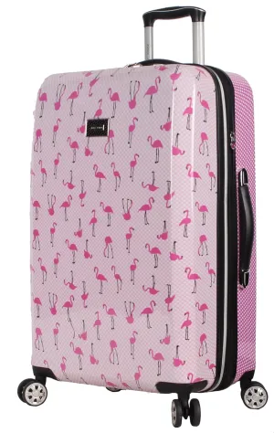 Betsey Johnson 26 Inch Checked Luggage Collection - Expandable Scratch Resistant (ABS   PC) Hardside Suitcase - Designer Lightweight Bag with 8-Rolling Spinner Wheels (Flamingo Strut)