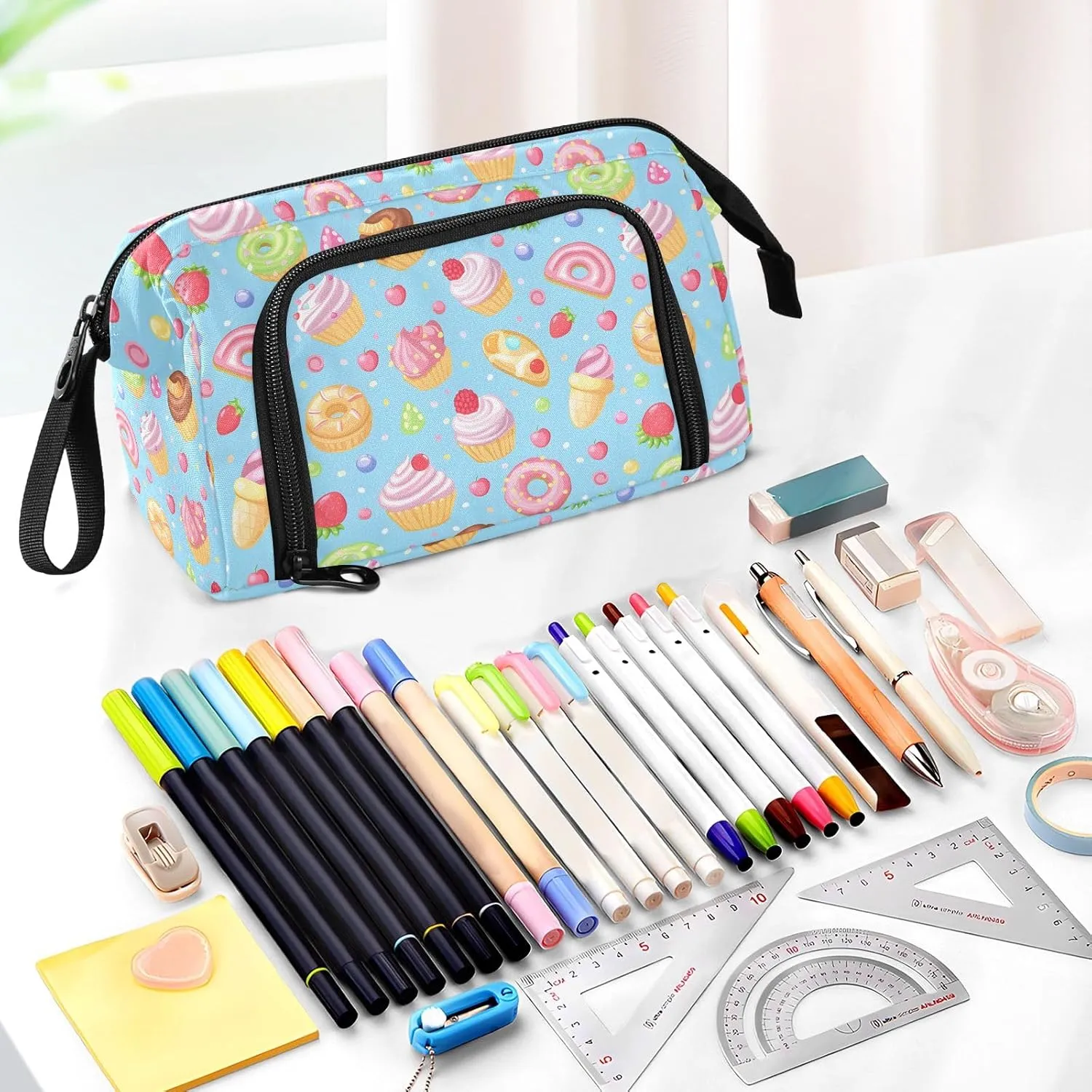 Big Capacity Pencil Case Sweet Treats Water Coolour Stylize High Pen Case Canvas Bag Blue Red Fiery Dragon Make-up Pen Pouch for Office College School Kids Teens Student