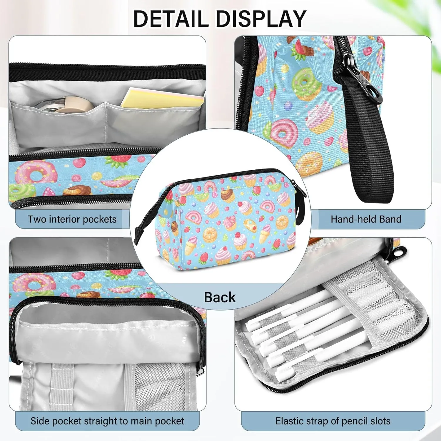 Big Capacity Pencil Case Sweet Treats Water Coolour Stylize High Pen Case Canvas Bag Blue Red Fiery Dragon Make-up Pen Pouch for Office College School Kids Teens Student