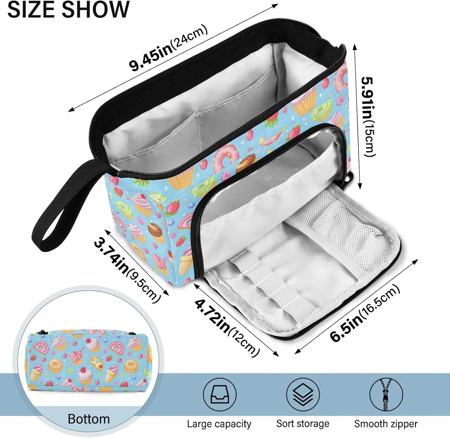 Big Capacity Pencil Case Sweet Treats Water Coolour Stylize High Pen Case Canvas Bag Blue Red Fiery Dragon Make-up Pen Pouch for Office College School Kids Teens Student
